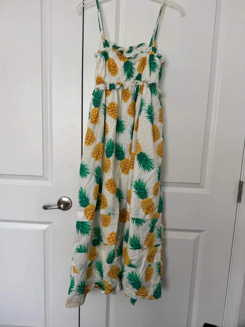 J. Crew White Maxi Sundress with Yellow Pineapple & Green Leaves size 4 - Picture 2 of 4